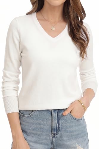 Image of QUALFORT Women's Sweaters Long Sleeve Soft Lightweight Basic Knitted Pullover Sweater
