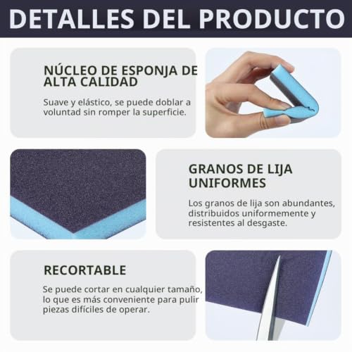 Miniatura 3 de Flintronic 8 Piezas Esponjas De Lijado, Grain 60 80 100 120 180 220 240 320 400, Esponja De Lija Húmeda Y Seca Taco Abrasivo, Lijado Lavables Y Reutilizables Para Madera Metal Cocina Muebles