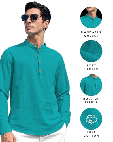 Image of Vida Loca Men Solid Cotton Blend Straight Kurta Shirt