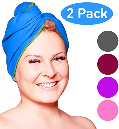 Fit-Flip Haarturban Set Mikrofaser  saugstark und schnelltrocknend - Spezial Turban Handtuch als auch Haarhandtuch (2 Stück blau-grün)