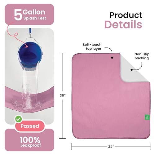 Image of IMPROVIA Washable Underpads, Heavy Absorbency Reusable Incontinence Pads for Kids, Adults, Elderly, and Pets, Waterproof Protection Floor (Pink and White, 34 inch x 36 inch - Pack of 4)