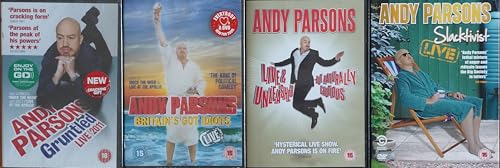 ANDY PARSONS COMPLETE 1-4 COLLECTION 1. GRUNTLED LIVE 2011 / 2. BRITAIN'S GOT IDIOTS / 3. UNLEASHED BUT NATURALLY CAUTIONS / 4. SLACKTIVIST = ULTIMATE 4x DVD SET