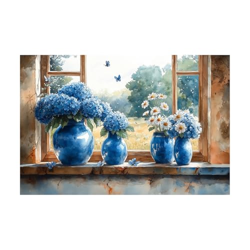 Toile hortensias et chrysanthèmes sauvages pour chambre cocooning
