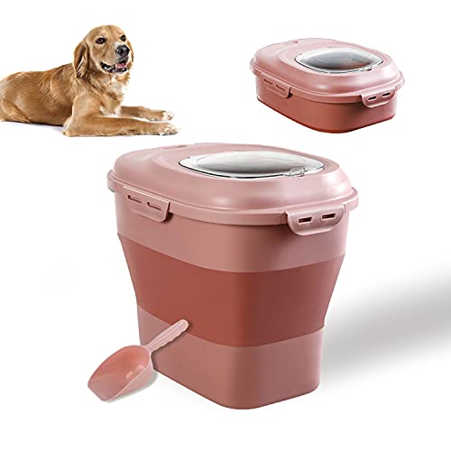Large Sized Pet Food Storage Container with Lid, Foldable Snaps Closed Storage Bin with Food Scoop for Dog and Cat Food…