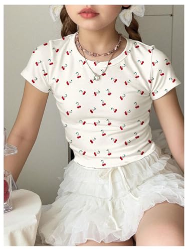 Image of SOLY HUX Girl's Basic Crop Top Set Crew Neck Short Sleeve T-Shirts 3 Packs Casual Summer Fitted Tees