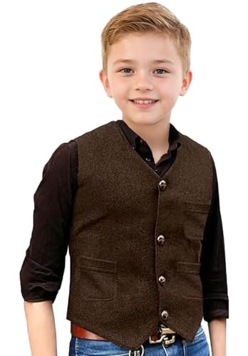 Retro Boys Vest Tweed Herringbone Kids Vest 4 Buttons Slim Fit Sleeveless Waistcoat for Wedding Prom Outfit4