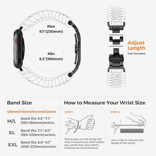 Tefeca Titan Series Paracord Band Compatible with Apple Watch Ultra 2/49mm, Series 10/46mm, 9/8/7/45mm, SE2/SE/6/5/4/44mm, and 3/2/1/42mm
