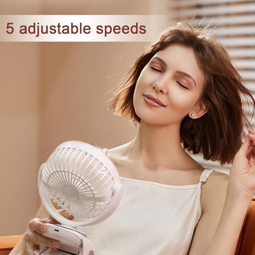 Image of voltmi Clip-On Desk Fan with 3000mAh Battery | Type-C Rechargeable, 5-Speed, Digital Display | 6-Inch Blade, 90 Adjustable, Night Light | Table & Bed Fan for Home & Office | White
