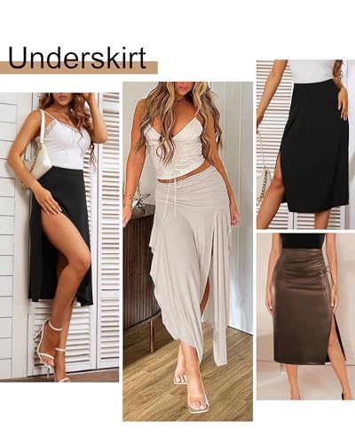 Wikoan Damen Unterrock Kurz Elegantes Rock Unterröcke Petticoat mit Elastische Taille Unterrock Knielang Halbe Slips Unterkleid Schwarz M