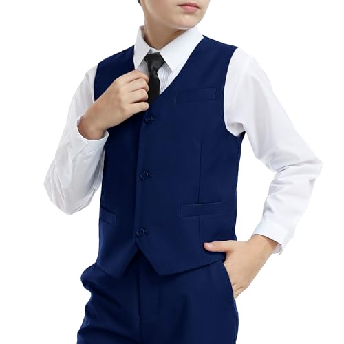 Image of Boys' Vest Slim Formal Suit Vest for Wedding Homecoming with Pockets Adjustable Back Strap, Size 2-20 Years