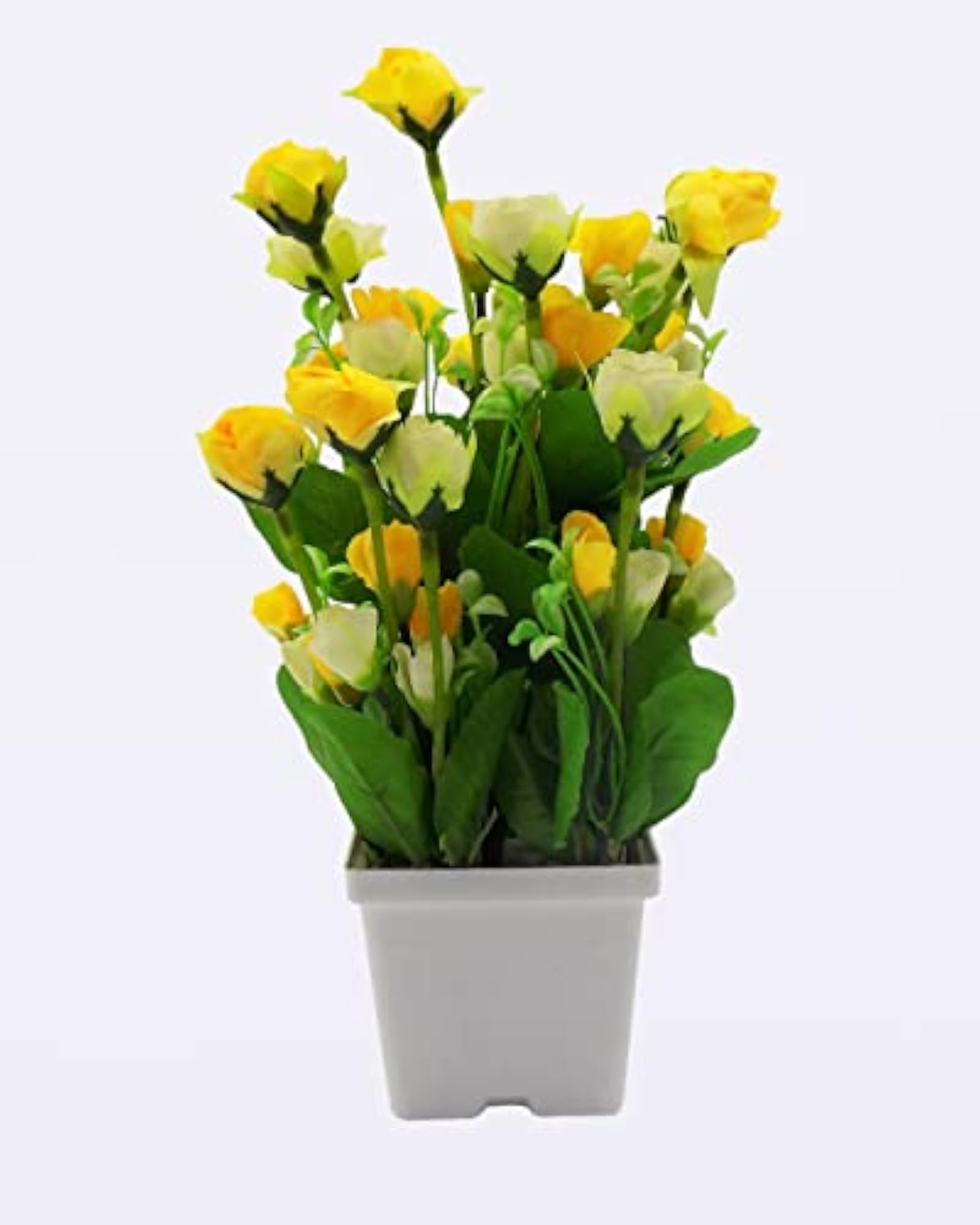 Artificial Yellow Rose Plant with White Pot