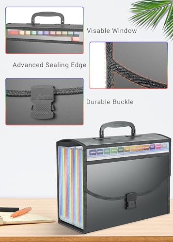 Image of TOPCJ 25 Pockets Accordion File Organizer with Handle,Expanding File Folders for Documents, A4 /Letter Size Paper,a-z Tabs,Perfect Expandable Accordian Filing Folders with Visible Window