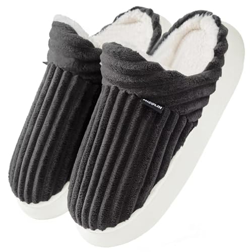Misolin Chaussons Femme Hiver Chaud Pantoufles Homme Fourrés Confortable Mousses à Mémoire Automne Légères et respirantes Antidérapantes Intérieur/Extérieur, Noir 290(42-43.5 EU)
