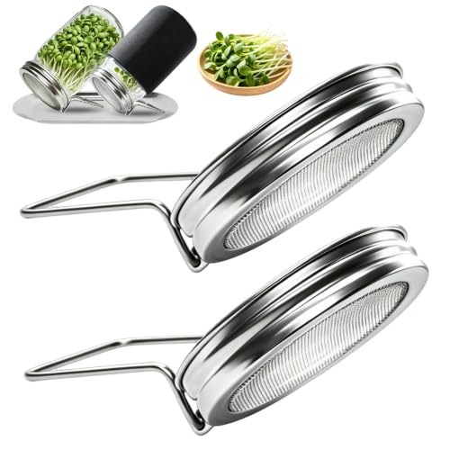 Sprouting Lids for Mason Jars, 2 Pack Stainless Steel Sprouting Kit for Wide Mouth Quart Jars, Reusable Fine Mesh Bean Sprout Growing Lids for Broccoli, Alfalfa, Mung Bean & Microgreens