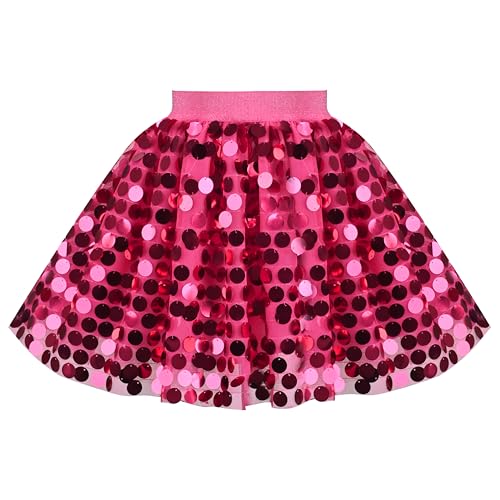 Mädchen Rock Pink Pailletten Mini Funkelnd Party Tanzen Kopf hoch Tüll Gr. 128-134,Rosa Sequin,128-134