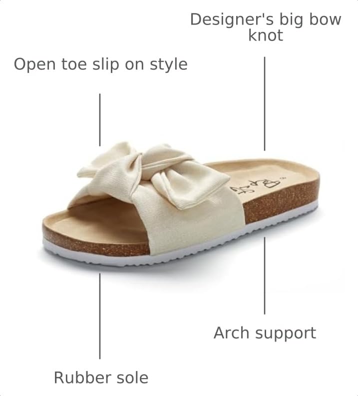Image of PepStep Slide Sandals for Women or Ladies Dressy Summer Casual, Cute Bow Tie Knot On Top Strap, Comfy Slip On Cork Foot Bed