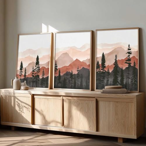 Image of kotart Mountain View Framed Painting | Big Aesthetic Nature Inspired Framed Paintings for Living Room Bedroom Wall Decor Set Of 3 (10X13 inch)