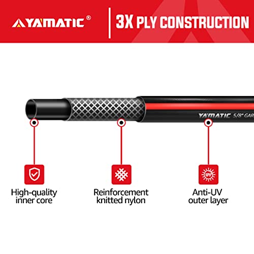 Yamatic Garden Hose 100 Ft,Ultra Durable Water Hose, 5/8 Inch Regular Hose With Solid Brass Connector For All-Weather Outdoor, Car Wash, Lawn, Black #TOP3