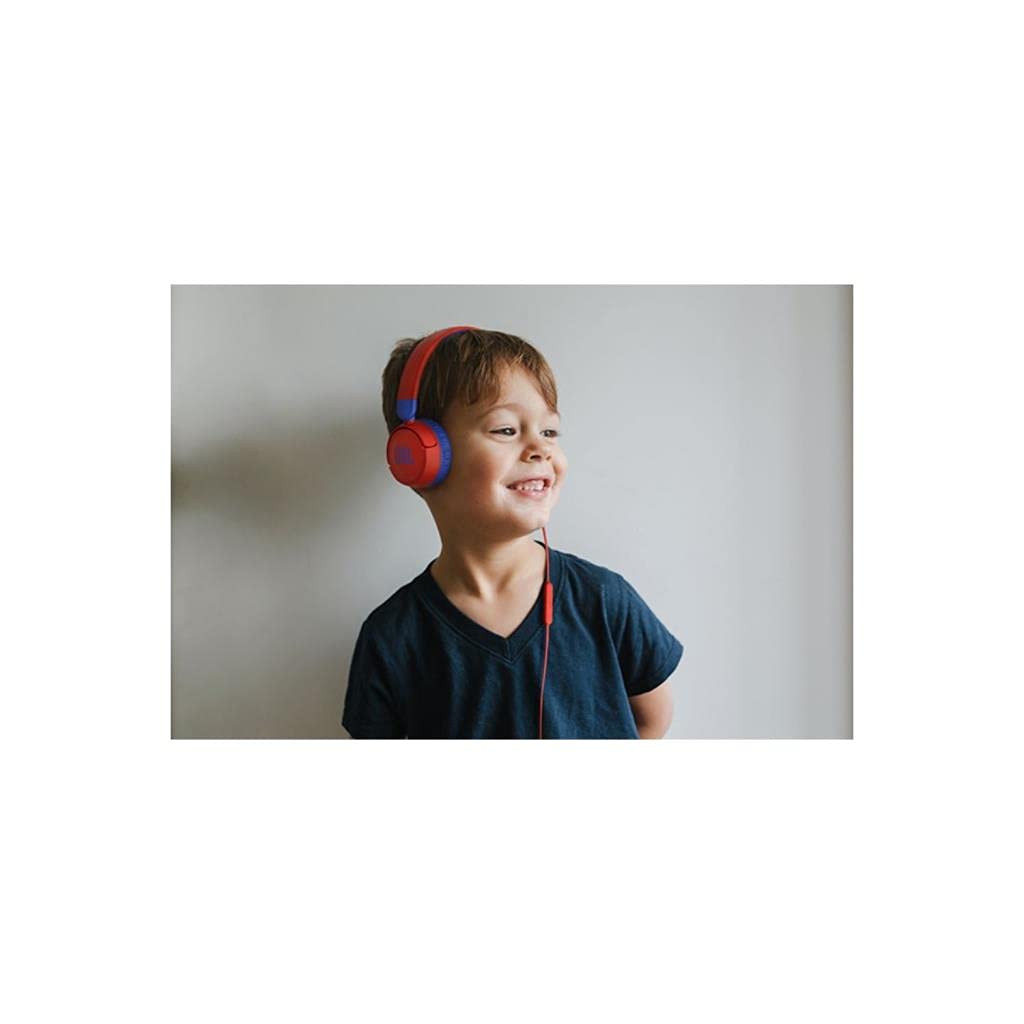 JBL Jr 310 Kids Wired On-Ear Headphones, Safe Sound (<85dB), Built-In Mic, Sof Padded Headband, Comfortable Ear Cushion, Compact and Foldable Design, Single-Side Flat Cable - Red, JBLJR310RED