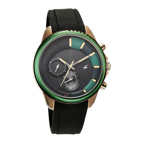 Image of Fastrack Wild Chameleons Back Inspired Bezel with Black and Green Dial Black Silicon Strap Watch for Men - 3337KP01