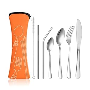7 Stück Campingbesteck Set, Campingbesteck aus Edelstahl, Edelstahl Campingbesteck Leichtes Besteck, Portable Edelstahl…