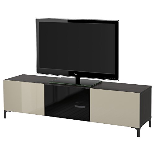 Zigzag Trading Ltd IKEA BESTA - Mueble TV con cajones y Puertas Negro-marrón/selsviken Alto Brillo/Color Beige Cristal Ahumado