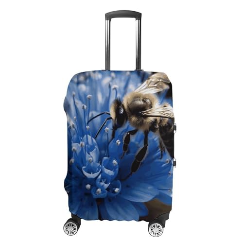 Travel Luggage Cover Elastic Suitcase Protector Anti-Scratch Washable Blue Flower Bee Luggage Sleeve Tsa Approved Carry on Covers Baggage Cover Fits 18-32 Inch Luggages