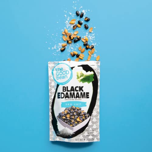 The Good Bean Black Edamame Snacking Beans - Sea Salt - (6 Pack) 4 oz Resealable Bag - Roasted Black Soybeans - Keto-Friendly Snack with Good Source of Plant Protein and Antioxidants