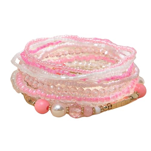 Handmade Multicolor Bohemian Crystal Beaded Bracelets Set Multilayer Stackable Boho Charms Stretch Layered Bead Adjustable Bangles Strand Jewelry for Women