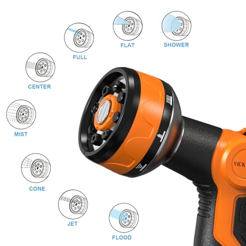 VICKMALL Hose Spray Gun with Hose Connector 8 Adjustable Patterns Hose Gun High Pressure Hose Nozzle with Flow Control Garden Hose Spray Gun for Watering Plants and Lawns Washing Cars and Pets, 50Ft