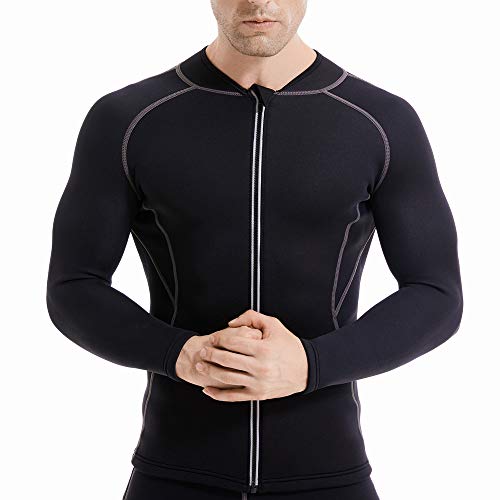 L&Sports Men's Wetsuit Top,2mm Neoprene Jacket Front Zipper Long Sleeve Slimming Body Shaper