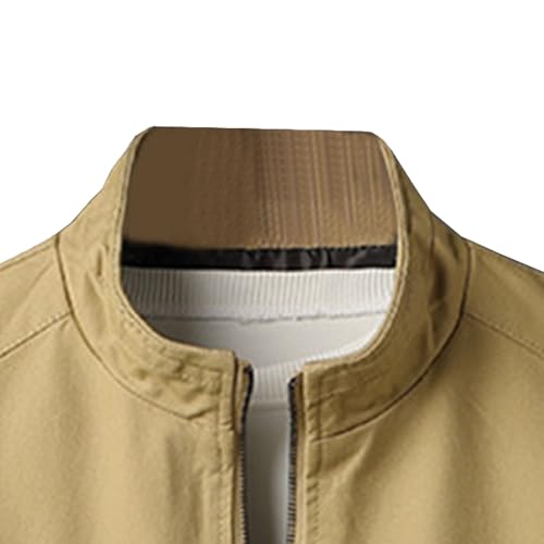 Men's Cotton Bomber Jacket Casual Lightweight Stand Collar Outwear Outdoor Zipper Soft Skinny Thin Coat3