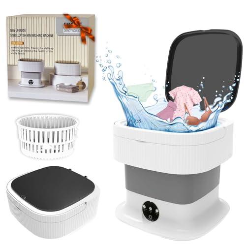 Lavadora portátil, mini lavadora de 11 litros con diseño plegable, pequeña lavadora plegable con 3 modos de limpieza inteligentes para viajes, apartamento (gris)