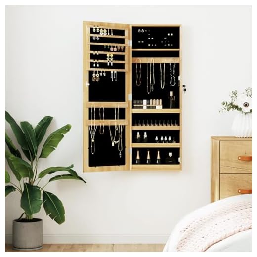 Rantry Miroir mural avec boîte à bijoux 37,5 x 10 x 106 cm, miroir mural coiffeuse maquillage suspendu décoratif salle de bain, toilettes, intérieur, décoration maison