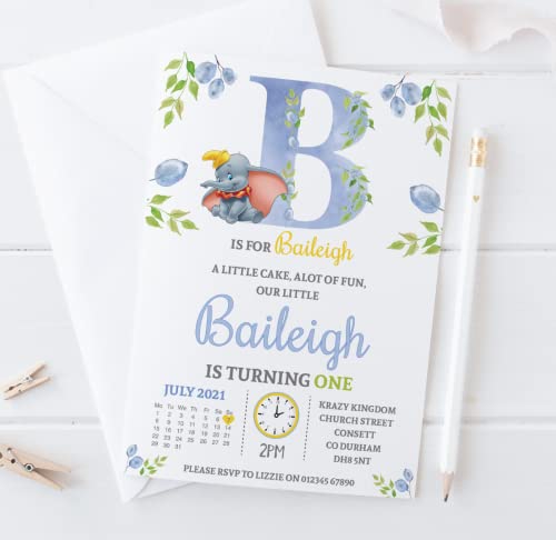 10 Personalised Dumbo Disney Kids Boy Girl 1st First Birthday Party Invitations Invites