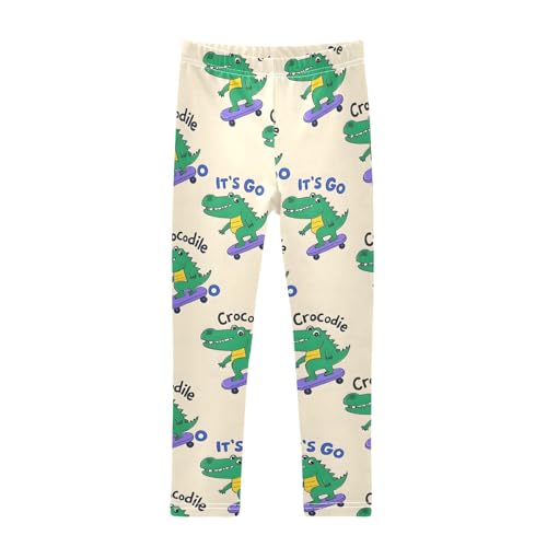 ALAZA Girls' Leggings Children's Yoga Pants Skinny Printed Dance Crocodile Skateboard Comfortable 4T