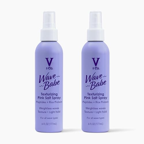 Image of V&Co. Beauty Wave Babe Texturizing Pink Salt Spray (2 Pack), Beach Wave Spray for Wavy Hair with Himalayan Pink Salt & Peptides, Texturizing & Volumizing Mist for Soft, Touchable Waves, 6 oz