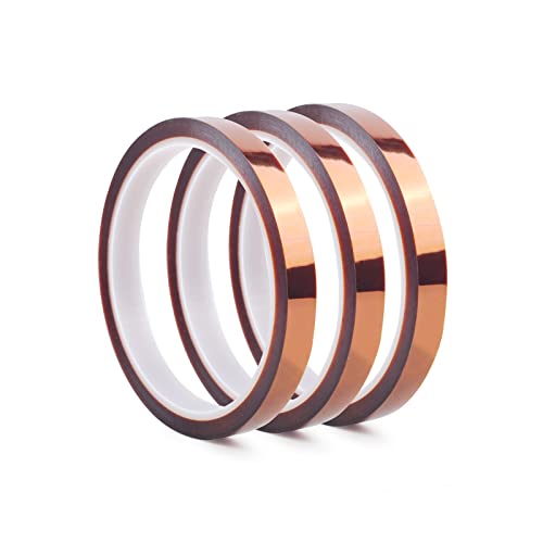 3 Rolls Heat Tape for Sublimation 0.4 inch x 108ft, Kapton Tape, High Temp Tape, Heat Resistant Tape for Heat Press, Heat Transfer Tape, Thermal Tape, Sublimation Tape for Soldering, 3D Printing