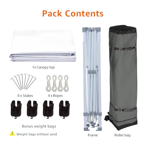 Image of Amazon Basics Outdoor Pop Up 10 x 10 Canopy Tent for Events, Portable with Instant Easy Setup, One-Push, Includes Wheeled Carry Bag, 8 Stakes, 4 Ropes, 4 Weighted Bags, White