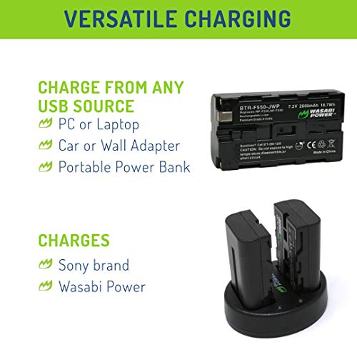 Wasabi Power Battery (2-Pack) And Dual Usb Charger For Sony Np-F330, Np-F530, Np-F550, Np-F570 (L Series) And Cn-160, Cn-216, Cn126 Series & Atomos Ninja V, Shinobi, Shogun 7, Bmpcc 6K Pro And More #TOP4