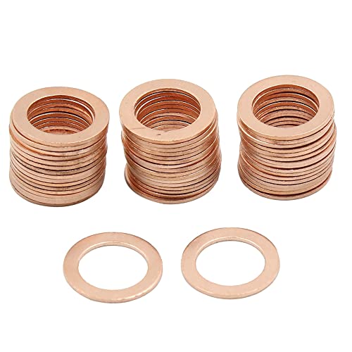 X AUTOHAUX M14 x 21mm x 1mm Copper Crush Flat Washers Car Engine Sealing Gaskets Plate Rings 50pcs
