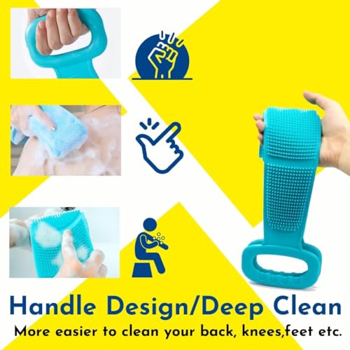 BeeDuck Silicone Body Back Scrubber Double Side Bathing Brush for Skin Deep Cleaning Massage, Dead Skin Removal Exfoliating Belt for Shower, Easy to Clean for Men & Women (Blue) - Image 6
