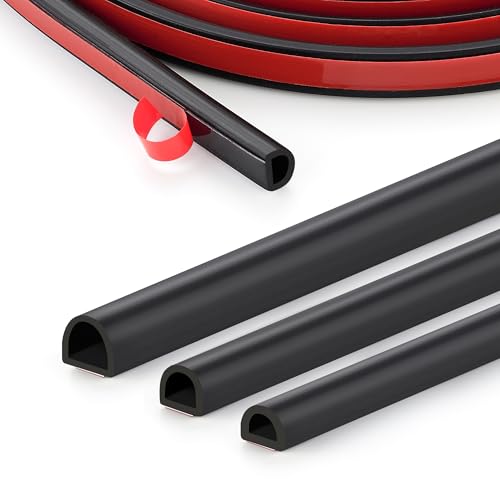 Silicone D-Shaped Weather Stripping Door Seal 23FT Self Adhesive Door Insulation Strip Fits Gaps up 1/4 to 15/32 for Door Frame & Window Seal (Black 9/16 W 15/32 T)