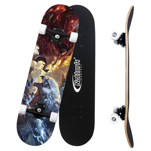 Image of Nattork 31 Inch Complete Skateboard, Standard Skateboards for Beginners, Wood 9 Layer Canadian Maple Trick Skate Boards for Boys Girls Youth Teens Adults