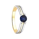 Orovi Schmuck Damen bicolor Ring Weißgold und Gelbgold mit Edelstein/Geburtsstein September blauer Saphir Verlobungsring 9 Karat (375) Gold