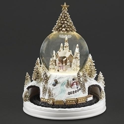 Roman Lighted Musical Rotating Traing Glitterdome, Gold, 11-inch Height, Christmas Decoration