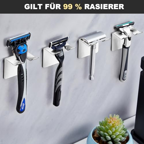 Foto von GGQ Rasierer Halterung Dusche, 2 Stück Silber Rasierhalter Dusche Ohne Bohren, Badezimmer Rasiererhalter, Rasierhobel Halter Selbstklebende, Edelstahl Rasier Halter, Rasierer Aufhängung Dusche Wand