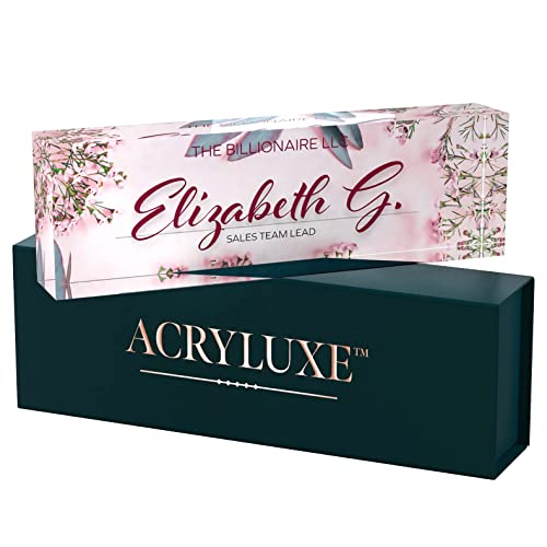 Desk Name Plate Personalized, Custom Name Plates, 2½/x8 Inches, Thick Crystal-Clear Acrylic, Gift Box, Office Desk Decor. USA Made by ACRYLUXE (Glowing)