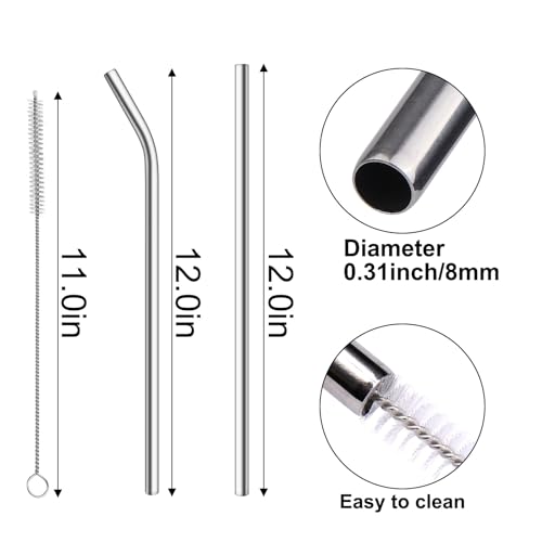 AIERSA Metal Straws for 40oz Tumbler Replacement,12 Inch Reusable Stainless Steel Straw Compatible Stanley Cup, 6pcs Large Straws with Cleaning Brush for Stanley Cup Accessories