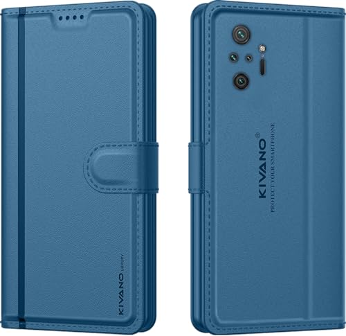 Image of KIVANO LUXE Compatible for Redmi Note 10 Pro /Redmi Note 10 Pro Max Luxury Handmade Leather Magnetic Flip Folio Case | Card Holder & Kickstand | Slim Protective Cover | Unisex - Blue